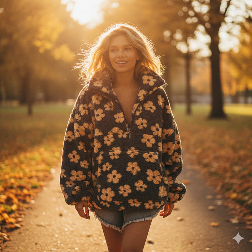Lunori™ | Felpa in Pile Floreale — calore morbido, stile che illumina